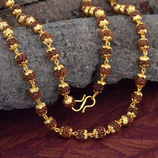 Golden Plated 5 Mukhi Rudraksha Necklace Mala