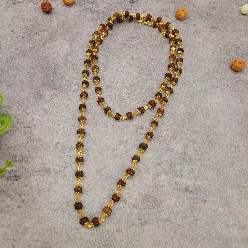 Golden Plated 5 Mukhi Rudraksha Necklace Mala